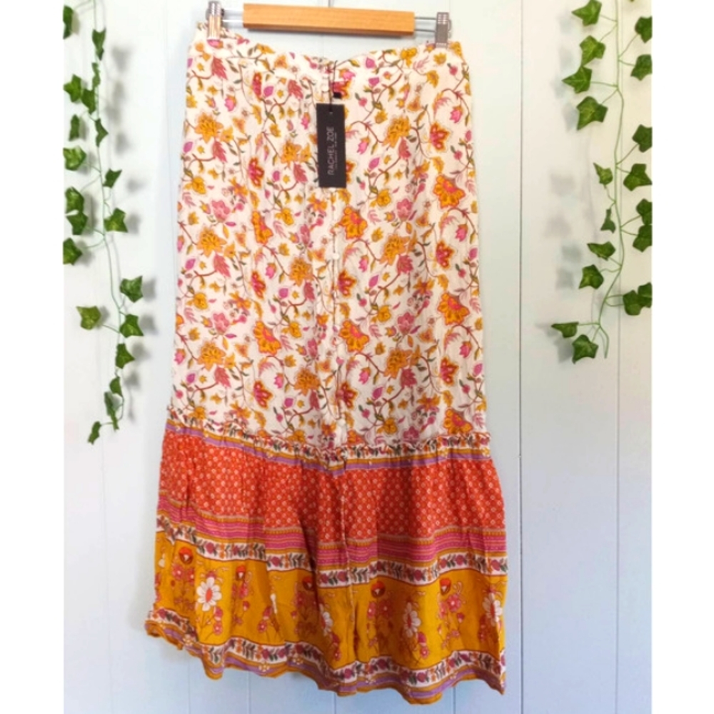 Rachel Zoe NWT White Pink Floral Bohemian Skirt Peasant Skirt Size Large